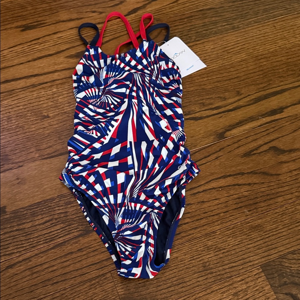 Dolfin Women's One Piece Swimsuit - Blue, Red, and White